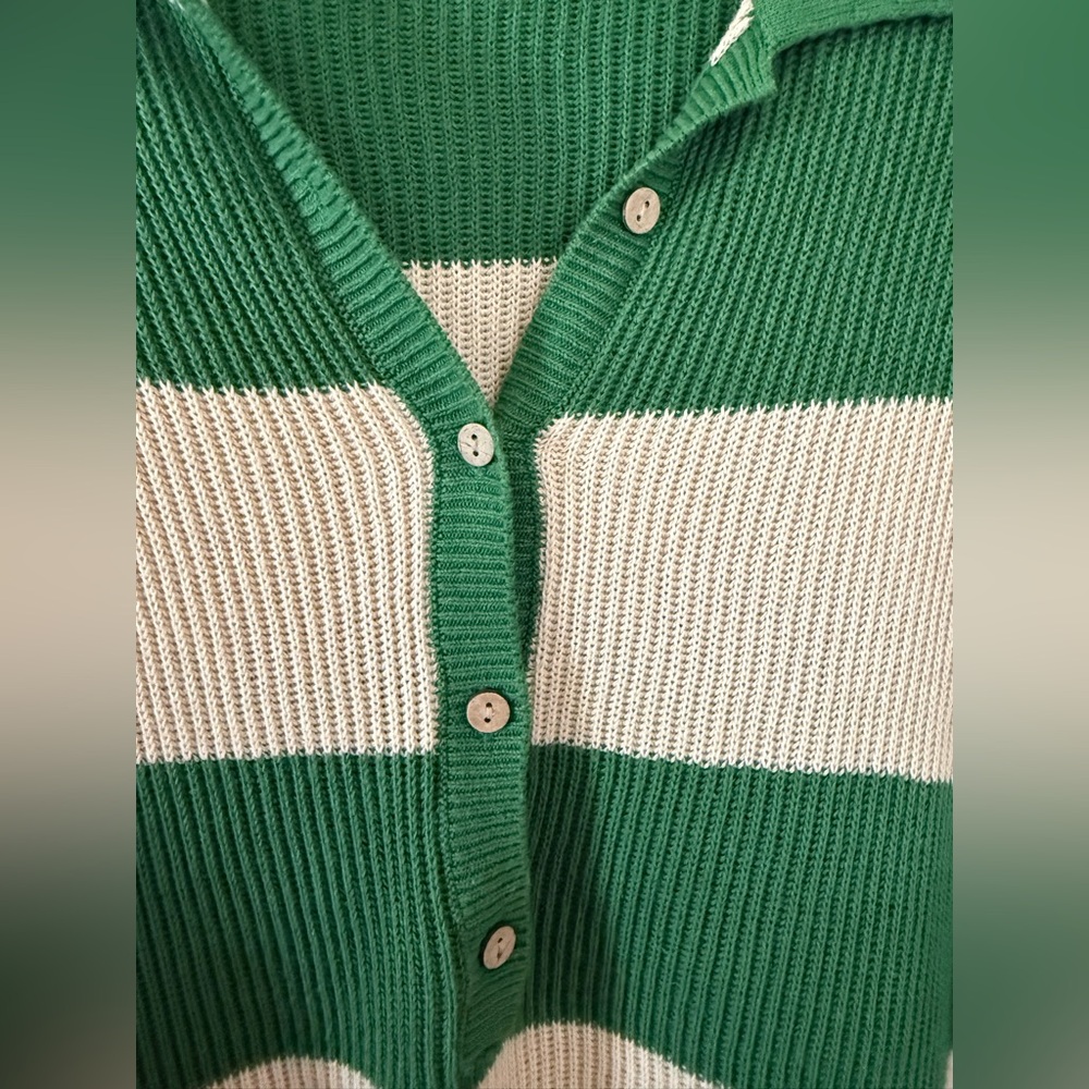 Free People FP Beach Picnic Striped Sweater Romper Kelly Green Combo Sz medium - Picture 8 of 12